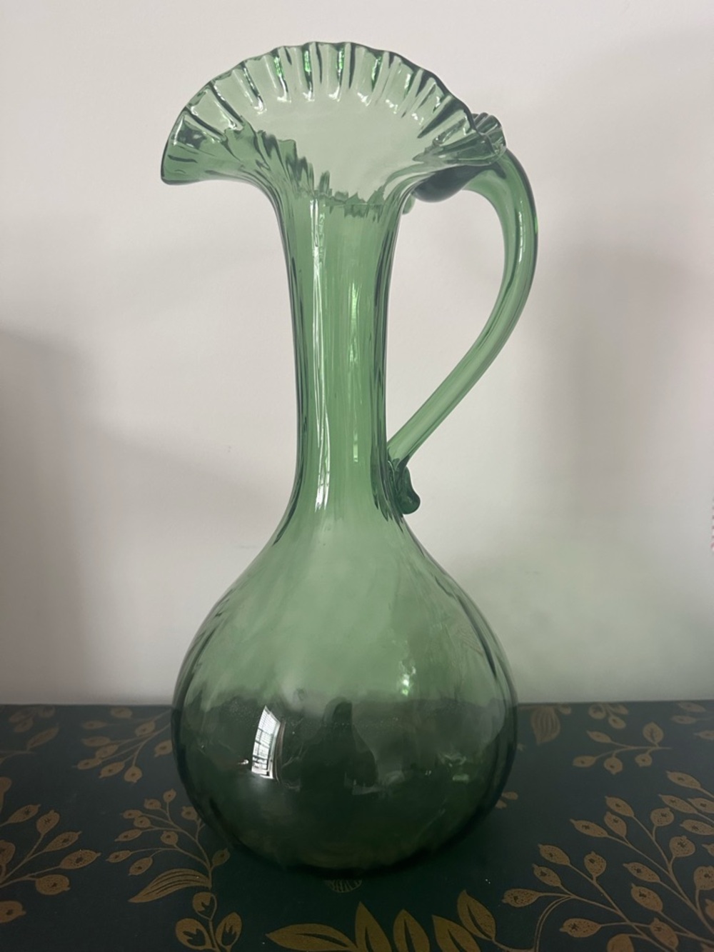 Vintage Large Green Glass Pitcher